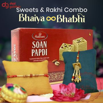 Haldiram's Soan Papdi with Rakhi Combo A2 B2 | Rakhi for Brother and Bhabhi with Sweet - 250g